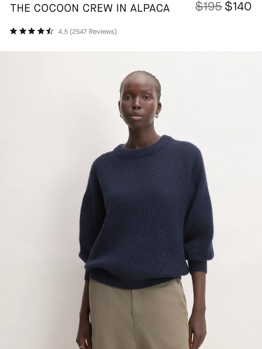 Everlane The Alpaca Crew Blue Alpaca Wool Crewneck Size XS